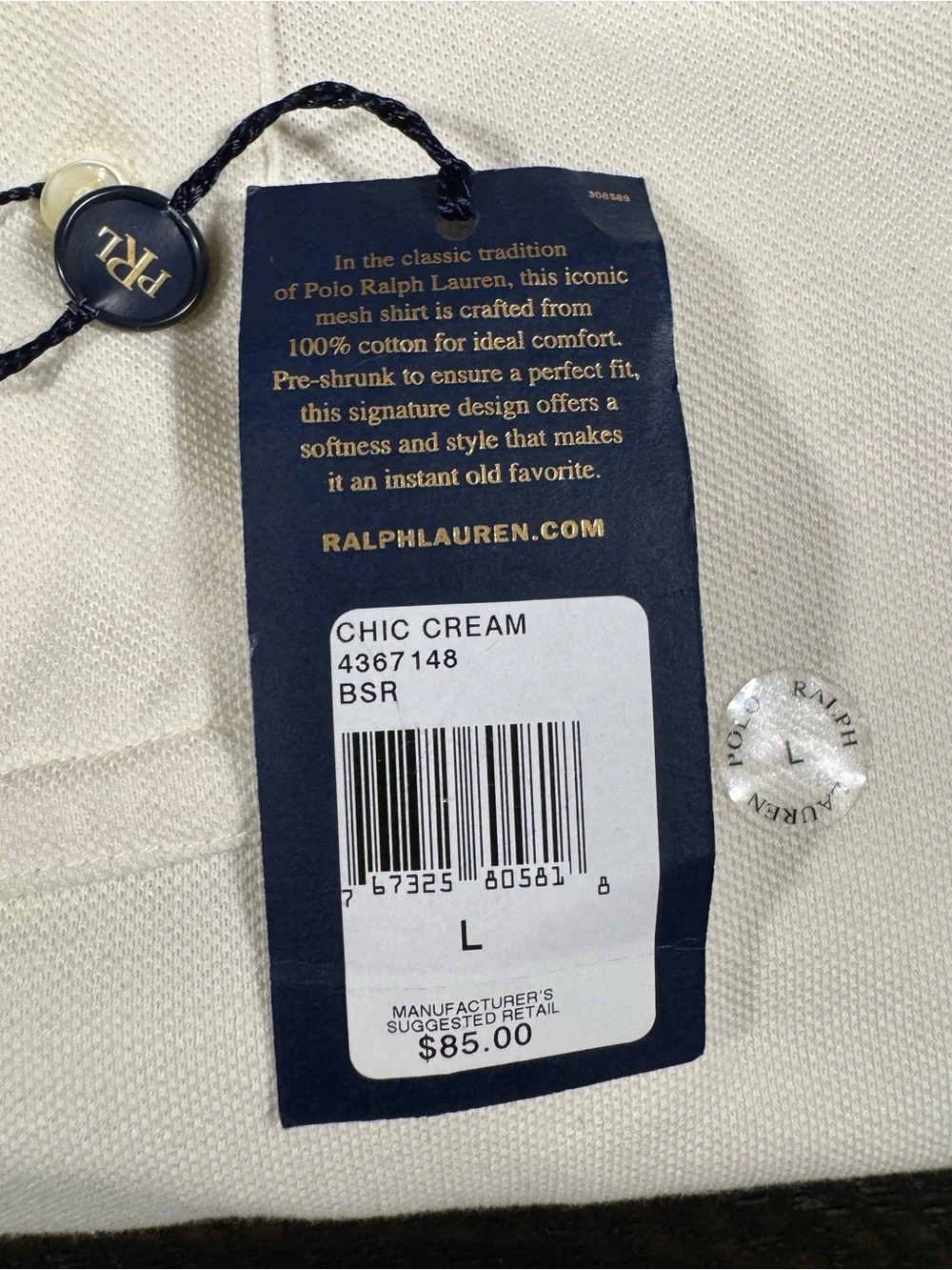 Polo by Ralph Lauren Men's Chic Cream Mesh Polo Shirt Large